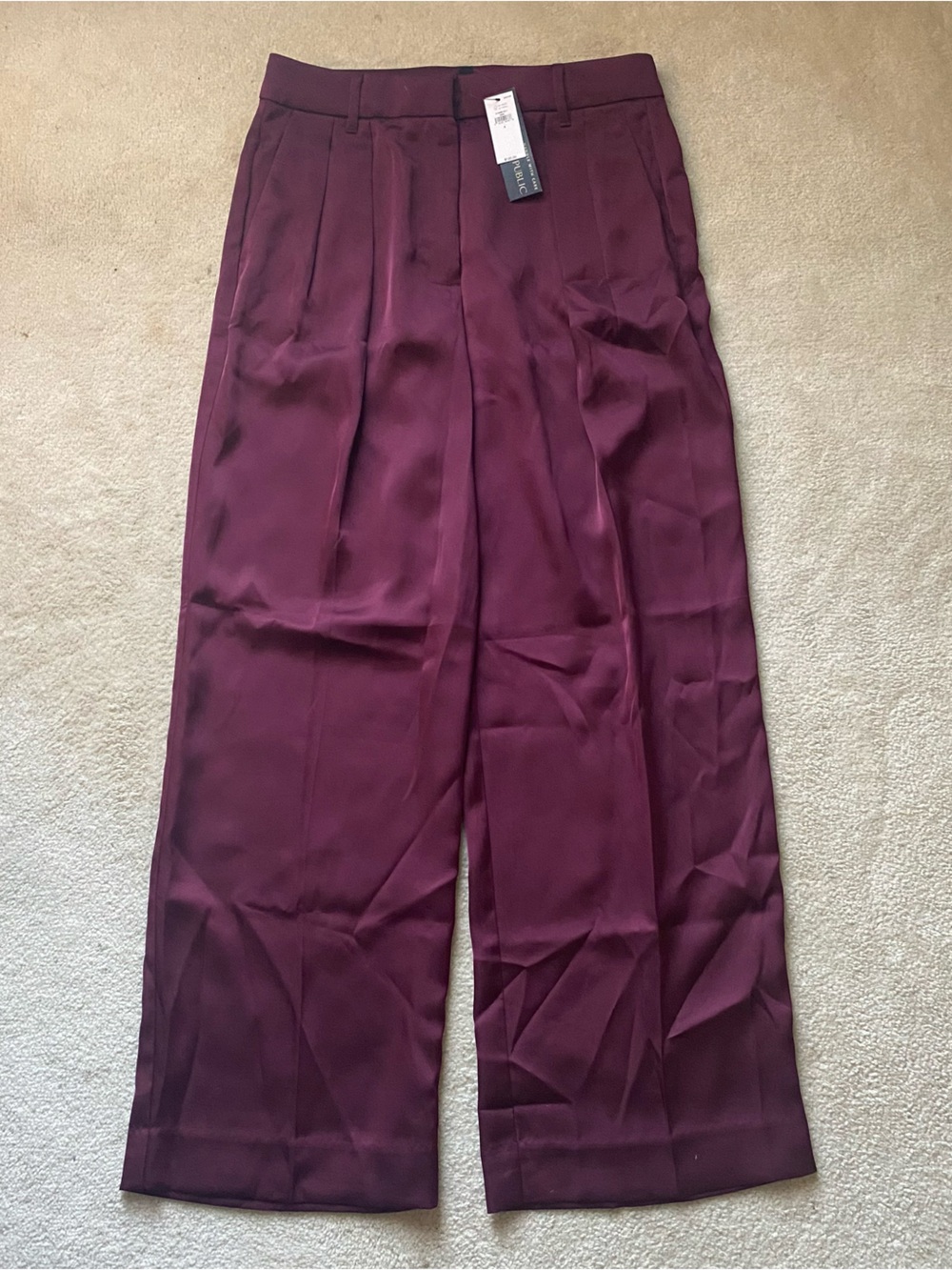 Banana Republic Pleated Wide Leg Trousers Maroon Satin Pants Women's Size 4 NWT
